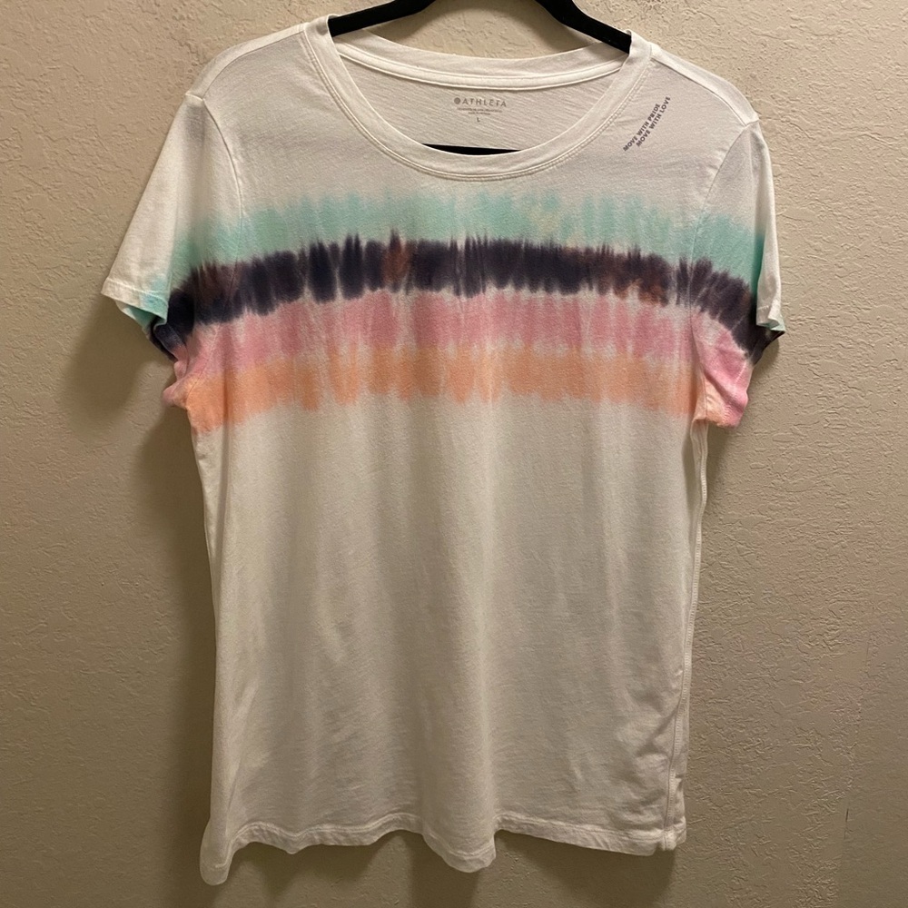 Athleta Tie Dye Stripe Pride Short Sleeve T-Shirt Size L - Picture 3 of 10